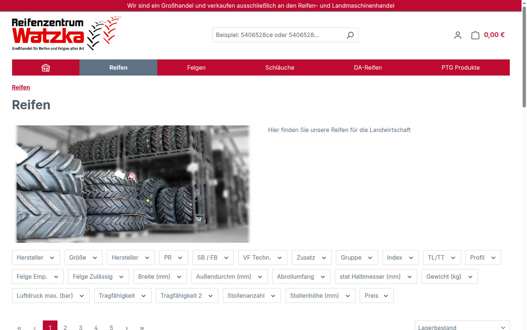 Öffentliche Reifenkategorie im Shop von Reifenzentrum Watzka, Desktopansicht