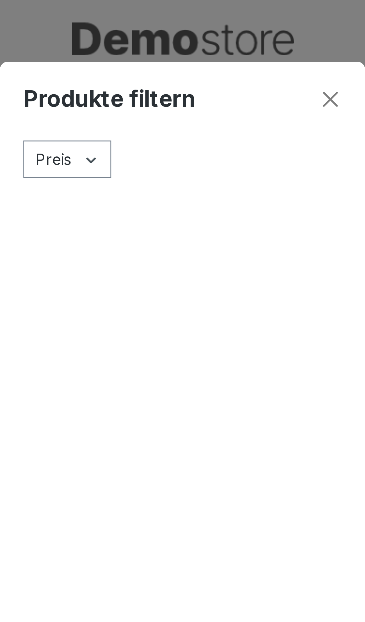 Mobiles Filterpanel der Kategorie ohne Material: nur der Preisfilter ist vorhanden.