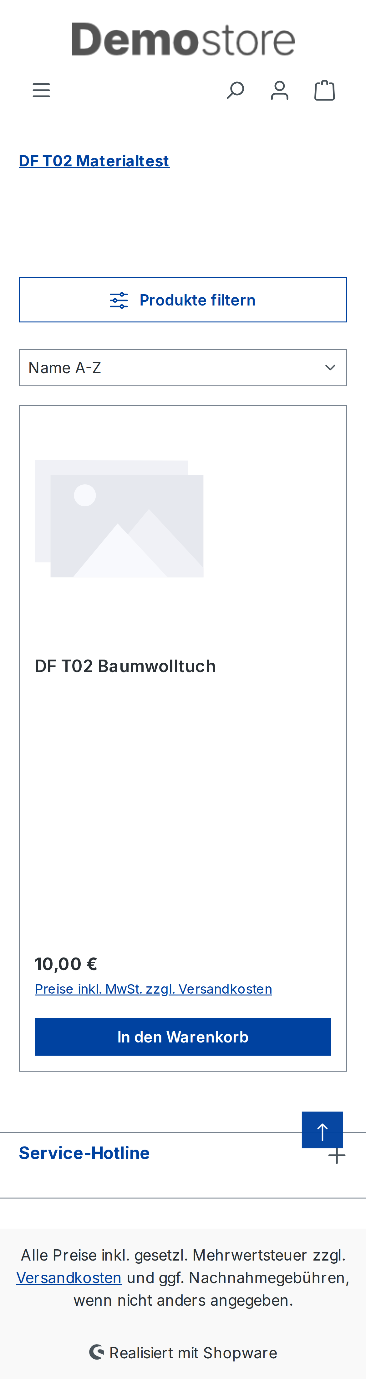 Mobiles Listing nach Schließen des Panels mit ausschließlich dem Baumwolltuch.