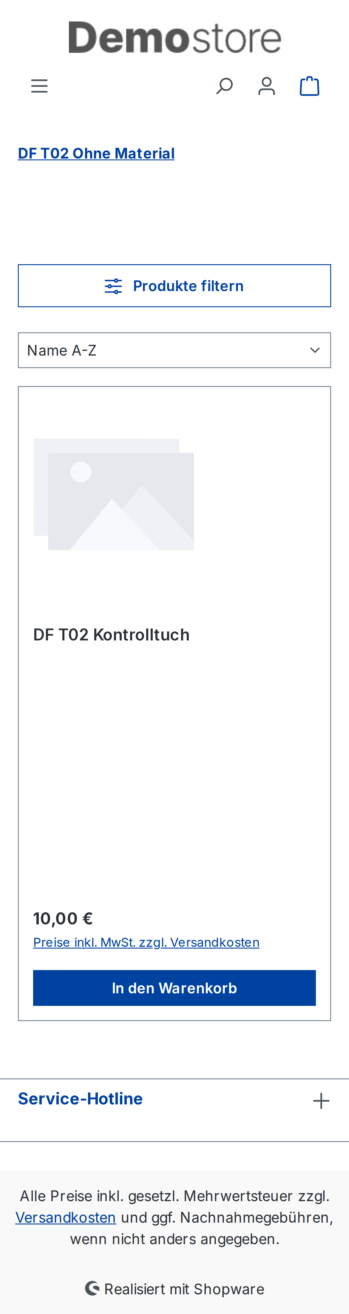 Mobiles Listing der Kategorie ohne Material mit ausschließlich dem Kontrolltuch.