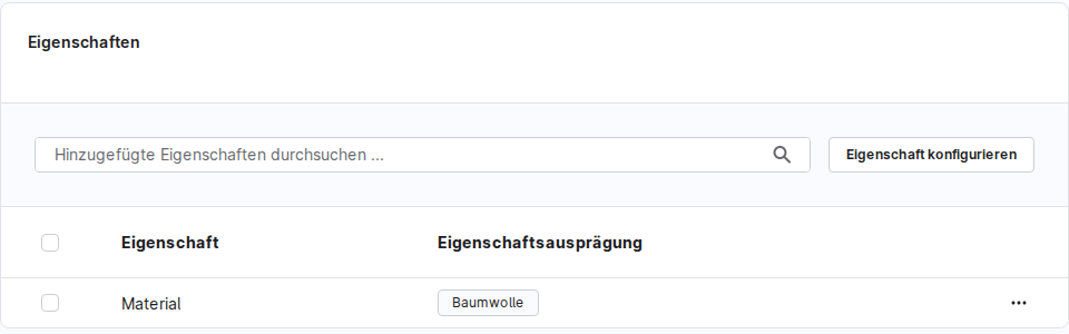 Im Bereich Eigenschaften des Demoprodukts ist Material mit der Ausprägung Baumwolle zugewiesen.